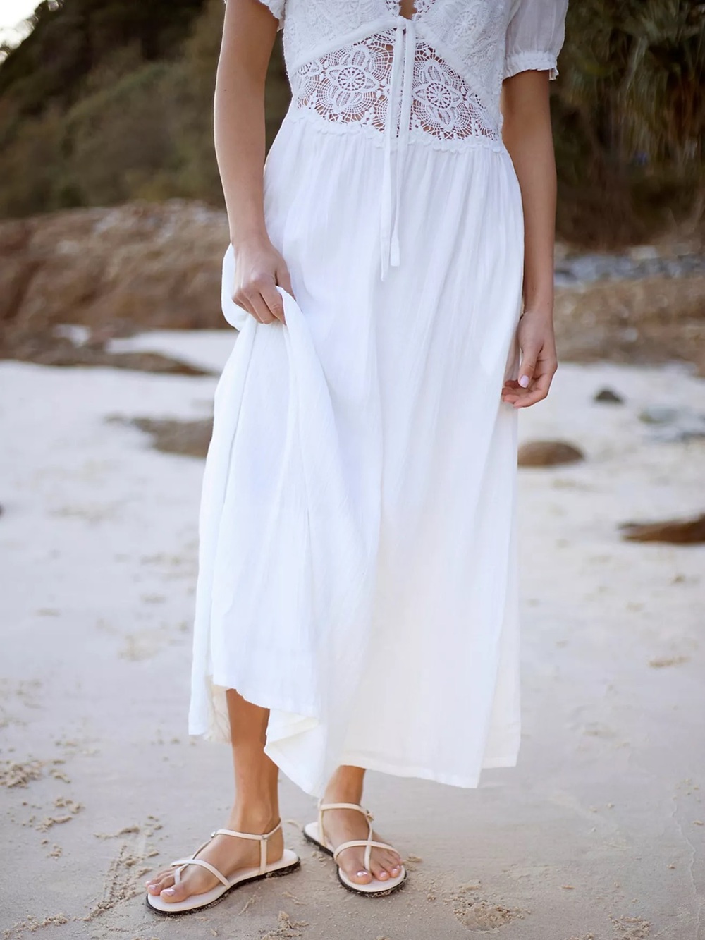 Free People All You Need Is Lace Midi Dress Size XL White Lace-Trim Cottagecore - Picture 4 of 13